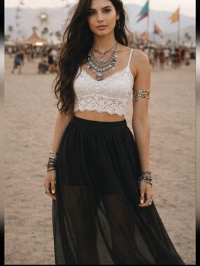 Banana Republic Black Skirt Semi Sheer Witchy Maxi Skirt Sz M